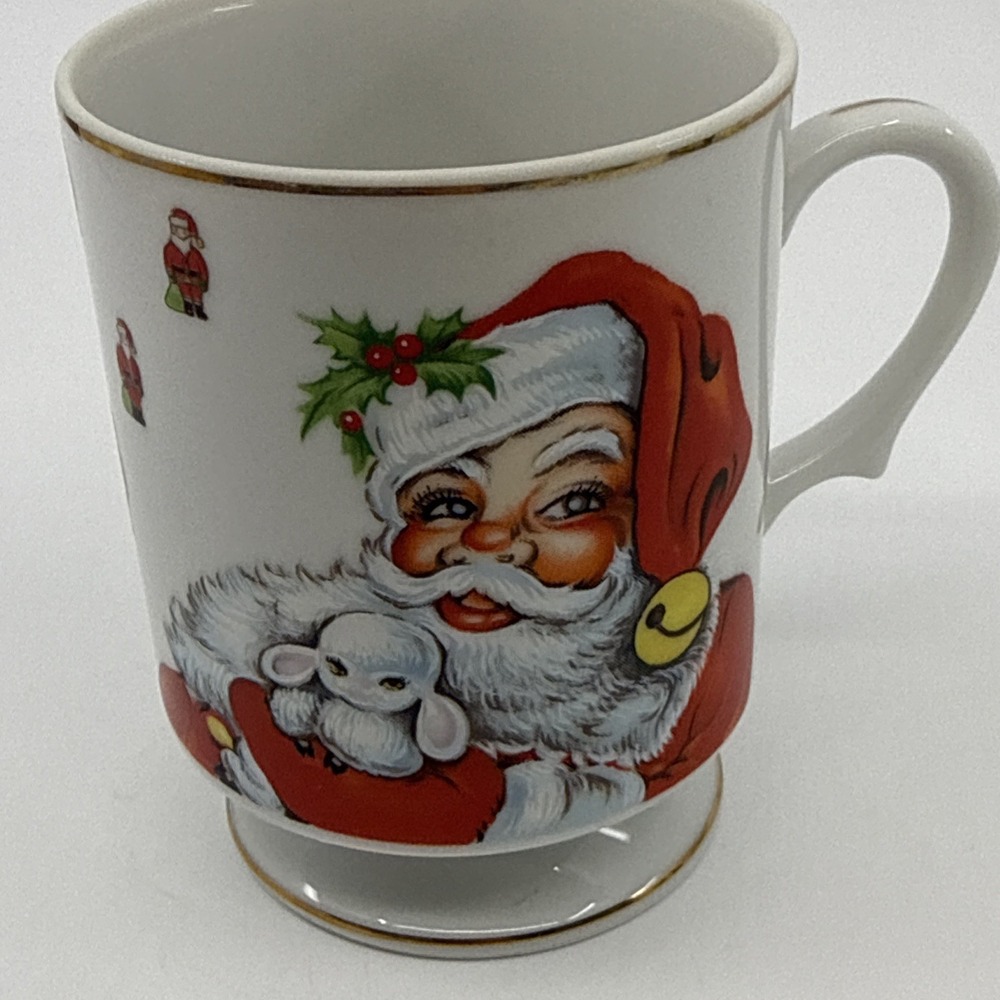 Vintage Geo Z. Lefton Santa Claus Mug 1984 #04329 Christmas Lamb‎ Hand Painted